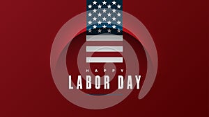 Labor Day USA red background. American national holiday with a US flag and line arc shape banner. Vector minimal solid red poster