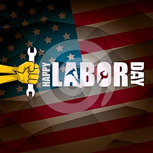 Labor day Usa vector label or background. vector happy labor day poster or banner with clenched fist isolated on usa