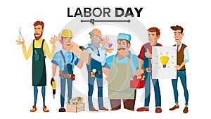 Labor Day Vector. A Group Of People Of Different Professions. Flat Cartoon Character Illustration