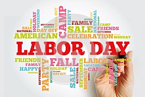 Labor Day word cloud collage with marker, holiday concept background