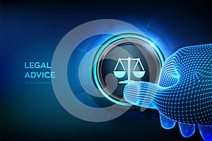 Labor law, Lawyer, Attorney at law, Legal advice concept. Closeup finger about to press a button. Internet law and cyberlaw as