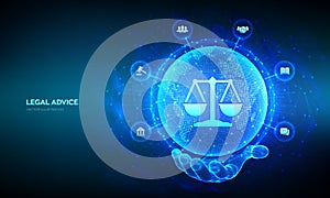 Labor law, Lawyer, Attorney at law, Legal advice concept. Internet law as digital online legal services. World map point and line