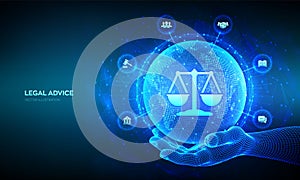 Labor law, Lawyer, Attorney at law, Legal advice concept. Internet law as digital online legal services. World map point and line