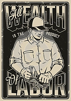 Labor monochrome poster with inscription