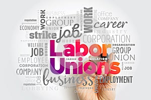 Labor Unions is an organizations of workers intent on maintaining or improving the conditions of their employment, text concept
