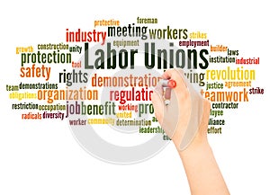 Labor unions word cloud hand writing concept