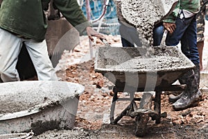 Labor work concrete with cart