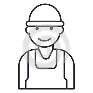 Labor,worker,builder vector line icon, sign, illustration on background, editable strokes