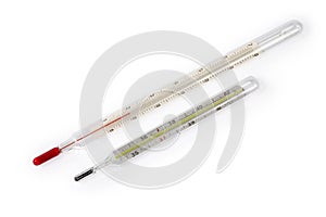 Laboratory alcohol thermometer and medical mercury thermometer