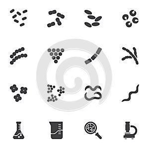 Laboratory bacteria cells vector icons set photo