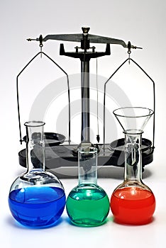 Laboratory balance and glassware