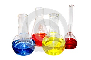 Laboratory beakers with the coloured liquid