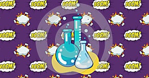 Laboratory beakers icon against purple background