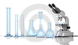 Laboratory blue glassware with laborator