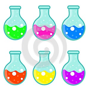 Laboratory bulb set icon, flat, cartoon style. Isolated on white background. Vector illustration.