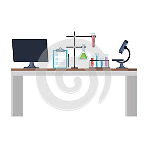 Laboratory desk workplace icons