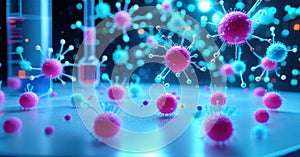 Laboratory developing artificial antibodies to neutralize evolving superbugs, utilizing advanced biotechnology