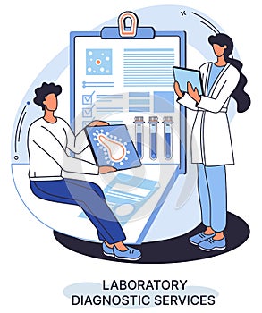 Laboratory diagnostic services, health indicators research, treatment, medical examination in clinic