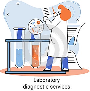 Laboratory diagnostic services, health indicators research, treatment, medical examination in clinic metaphor