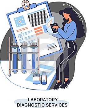 Laboratory diagnostic services, health indicators research, treatment, medical examination in clinic metaphor