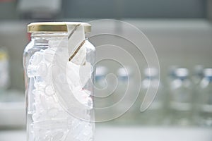 Laboratory eppendorf tubes on a sterilized jar with autoclave tape