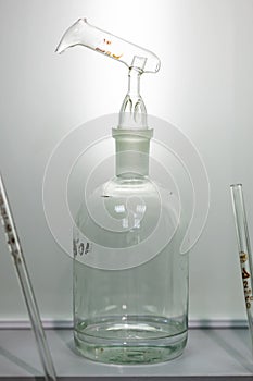 Laboratory equipment beakers and flask with backlight in different group