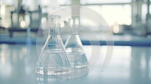 Laboratory equipment beakers and flask with backlight in different group