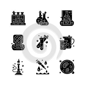 Laboratory equipment black glyph icons set on white space