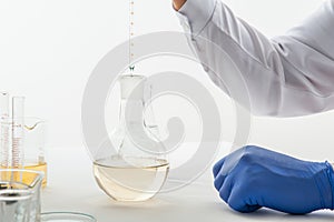 Laboratory equipment on a laboratory table on a white background during the experiments