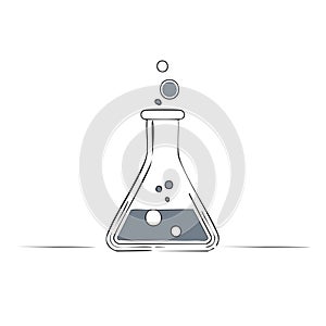 Laboratory Erlenmeyer Flask with Liquid and Bubbles in a Sketch Style on White Background