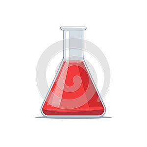 Laboratory Erlenmeyer flask with red liquid for experiments or research chemical test
