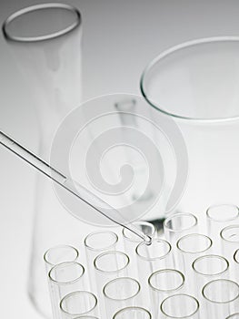 Laboratory experiments glassware on white background