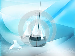 Laboratory flask on abstract background