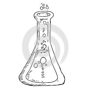 Laboratory flask with a liquid