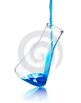 In laboratory flask pours blue reagent