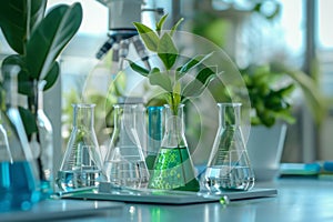 laboratory flasks Filled With Plants