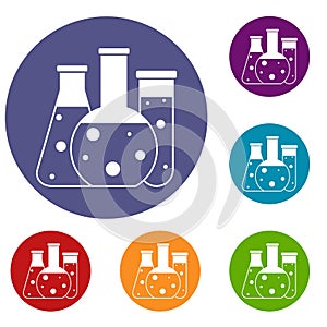 Laboratory flasks icons set