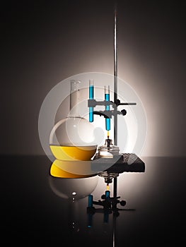 Laboratory flasks with liquid inside. science concept