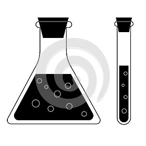 Laboratory glass test tube black white flat design icon