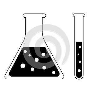 Laboratory glass test tube black white flat design icon - vector illustration