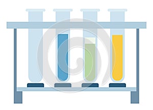 Laboratory glass tubes with liquid in the holder vector icon flat isolated