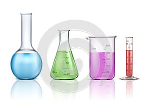 Laboratory glassware 3d realistic vector set