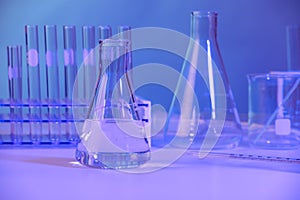 Laboratory Glassware with Beakers and Test Tubes