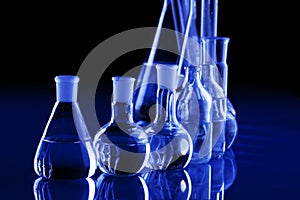 Laboratory Glassware in blue background