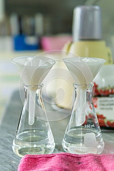 Laboratory glassware for chemical analysis, science laboratory research and development concept