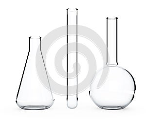 Laboratory Glassware. Chemical Flasks. 3d Rendering