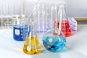 Laboratory Glassware with Colored Solutions