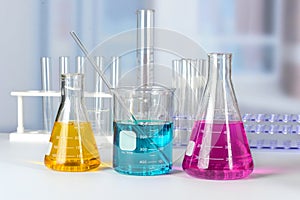 Laboratory Glassware with Colored Solutions