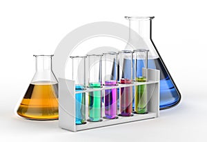 Laboratory glassware with colorful liquid