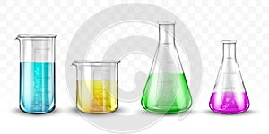 Laboratory glassware with colorful liquids